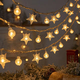 Christmas LED String Lights Snowflake Star Garland Fairy Lights Xmas Hanging Pendant Ornament New Year Party Decoration Lighting