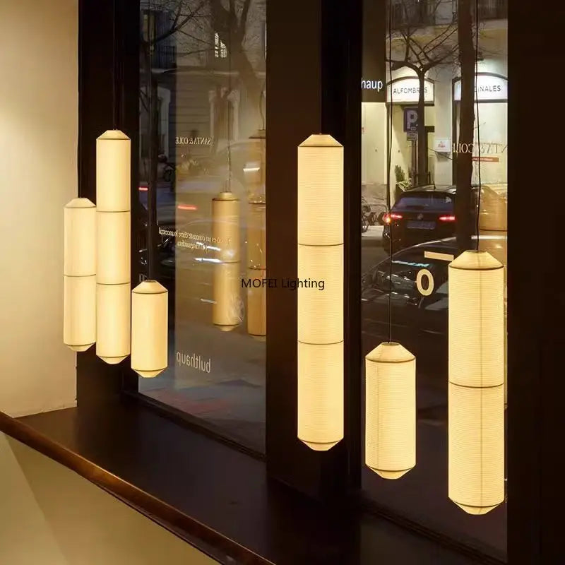 Japanese Design Akari Noguchi Style Horizontal Pendant Lamp Wabi-sabi Chandelier for Living Room Bedroom Vintage Lighting