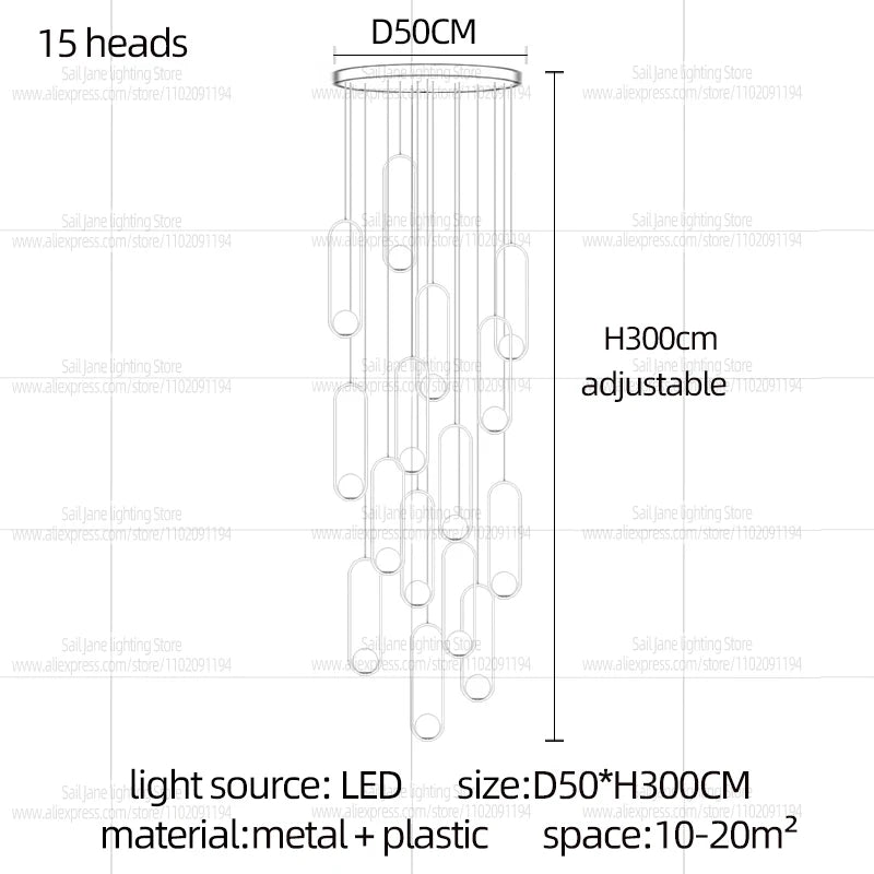 Nordic Home Decor LED Chandelier Villa Living Room Ceiling Light Suspended Staircase Pendent Lamp Dining Table Pendent Light