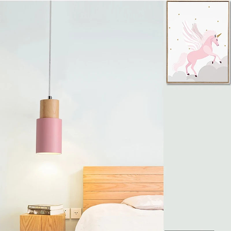 Nordic Pendant Light Wooden Macaron LED Iron Hanging Lamps For Living Room Bedroom Bedsides Restaurant Cafe's Home Decor's Lighting