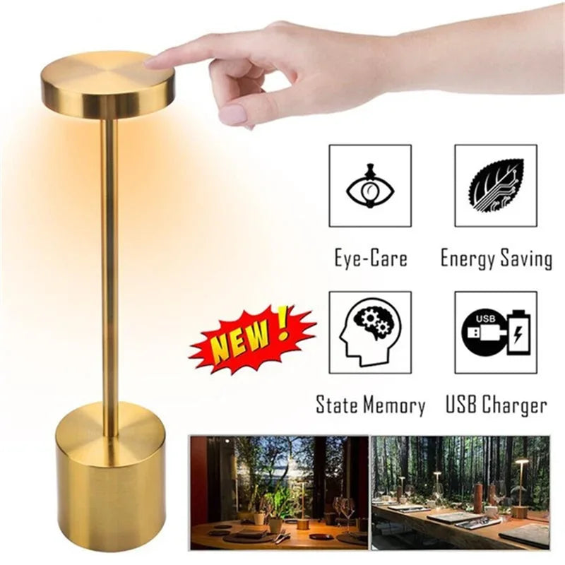 Simple Table Lamp USB Rechargeable Cordless Table Lamp Restaurant Bar Retro Night Lamp Portable Rechargeable Touch Table Lamp