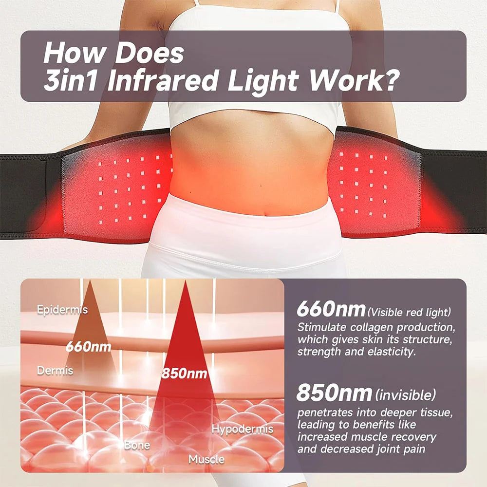 Red Light Therapy With Infrared LED Hot Compress Massage Belt Back Waist Therapy Belt To Relieve Pain Promote Blood Circulation