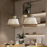 Japanese Wabi-Sabi Minimalist Cloth & Rattan Pendant Light - Woven Fabric Hanging Ceiling Lamp Fixture for Living Room, Dining Room & Kitchen