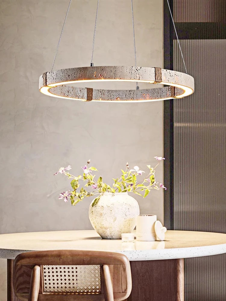 2025 Trendy Home Decoration Round Linear Natural Stone Chandelier Lighting Lustre Para Sala Estar Hanging Lamps For Dinning Room