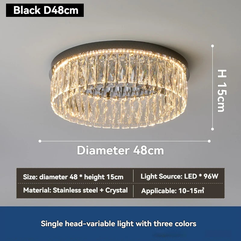 Modern Round Crystal Ceiling Light for Living Room Dining Room Bedroom Study Gold Minimalist LED Indoor Decor Ceiling Lamp