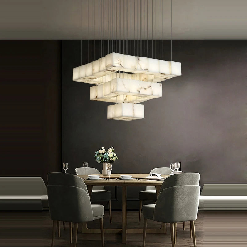 Rubik's Cube Marble Home Decoration Gold LED Chandelier Lighting Hanging Lamps 2026 New Trend Lustre Para Sala Estar For Foyer