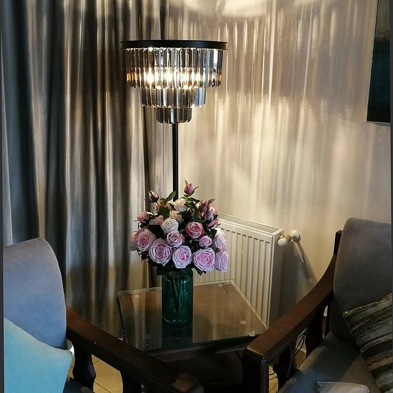 Gray Crystal Floor Lamps Luxury Led Home Decoration Amber Standard Light Living Room Bedside Appliance Standing Lighting 2025