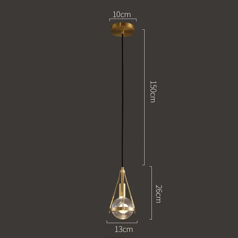 Modern Luxury Copper Crystal Pendant Lights Restaurant Bar Dining Room Bedroom Bedside LED Hanging Lamp Home Lighting Luminaire