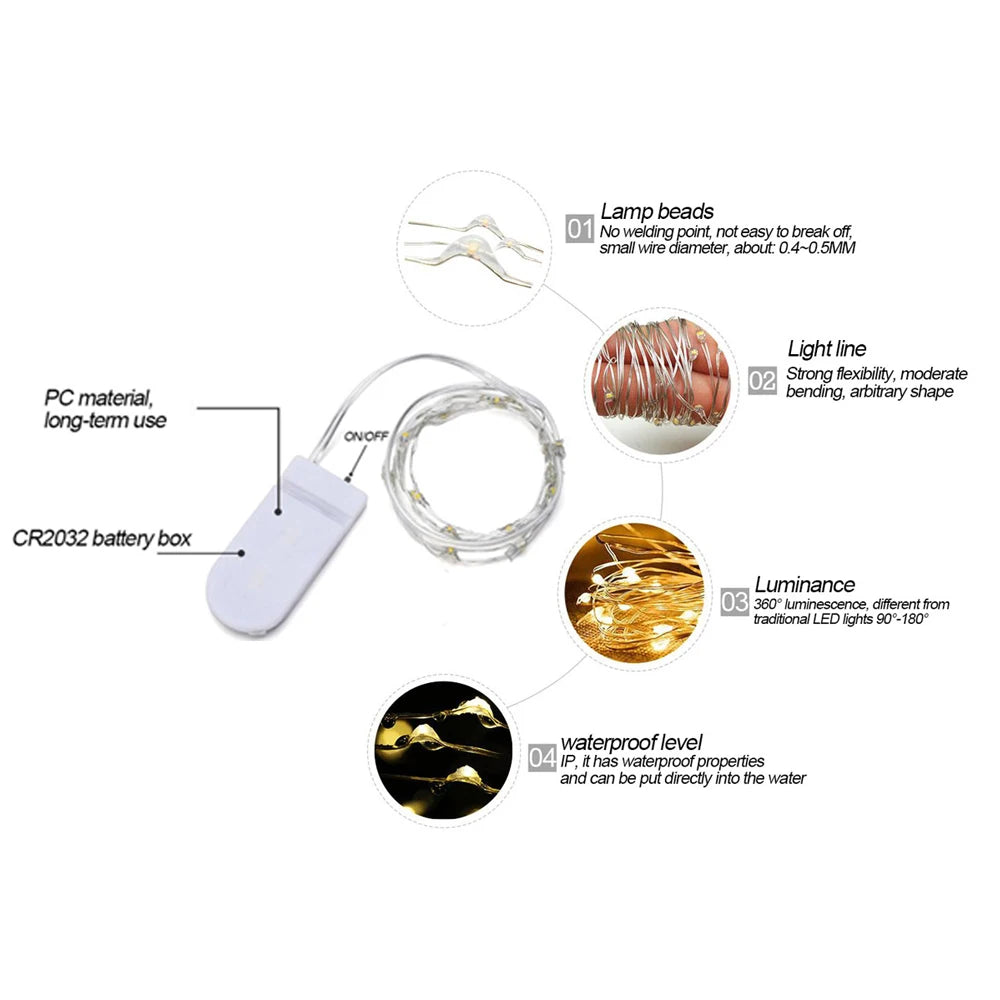 LED Fairy Lights Copper Wire Waterproof Garland 1m/2m/3m/5m DIY LED String Lights Christmas Party bedroom wedding Decoration