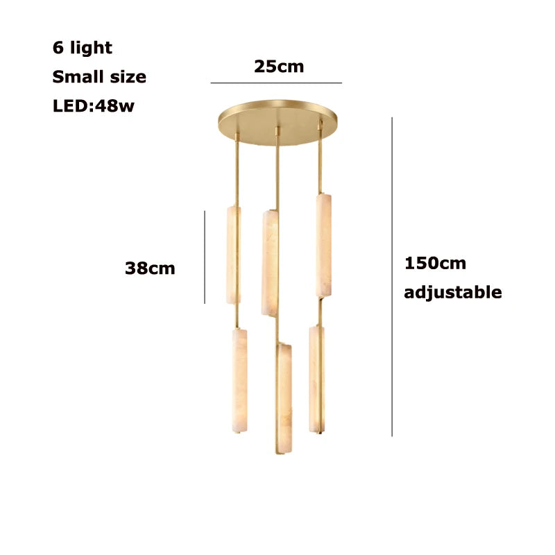 Luxury Spanish Marble Chandelier Brass Hanging Light 3 Color Dimmable Pendant Lamp for Villa Living Room Dining Area Hotel Lobby
