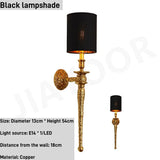 Full Copper LED Wall Lamp - Luxury Modern Retro Sconce Light Fixture for Living Room TV Background, Bedroom Bedside & Staircase