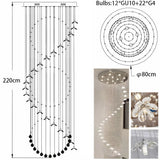 Floral Crystal String Chandelier Tall LED Pendant Light Indoor Decor Lighting For High Ceiling Stairs Lobby Hotel