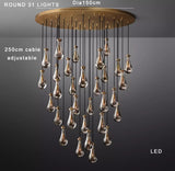 Modern Raindrop Pendant Light Lamp Luxury Round Brass High Ceiling Glass Lampshape Chandelier For Living Room Dining Room Stairs