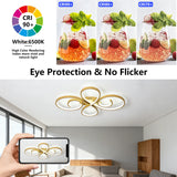 Gold LED Ceiling Light AC 110V 220V 3 Colors Lamp APP Remote Dimming