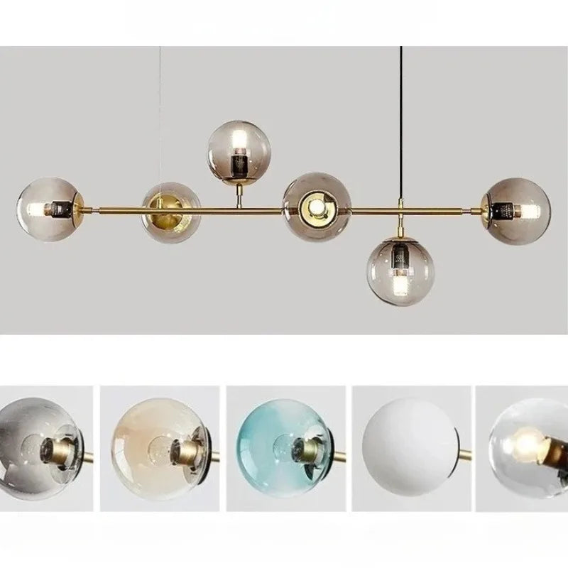 Modern Globe Linear Chandelier 6 Light Milk Glass Chandeliers Pendant Light Fixture Mid Century Sputnik Island Lights