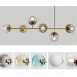 Modern Globe Linear Chandelier 6 Light Milk Glass Chandeliers Pendant Light Fixture Mid Century Sputnik Island Lights