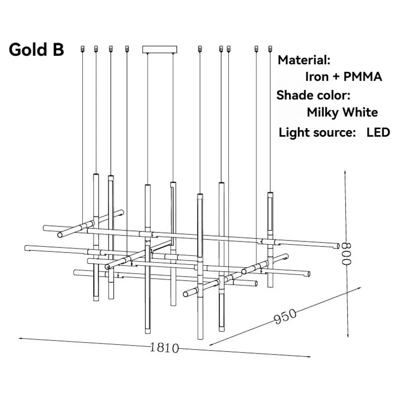 Italian Gold Modern LED Multi-Head Chandelier - Minimalist Pendant Hanging Light Fixture for Staircase, Living Room & Dining Table