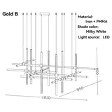 Italian Gold Modern LED Multi-Head Chandelier - Minimalist Pendant Hanging Light Fixture for Staircase, Living Room & Dining Table