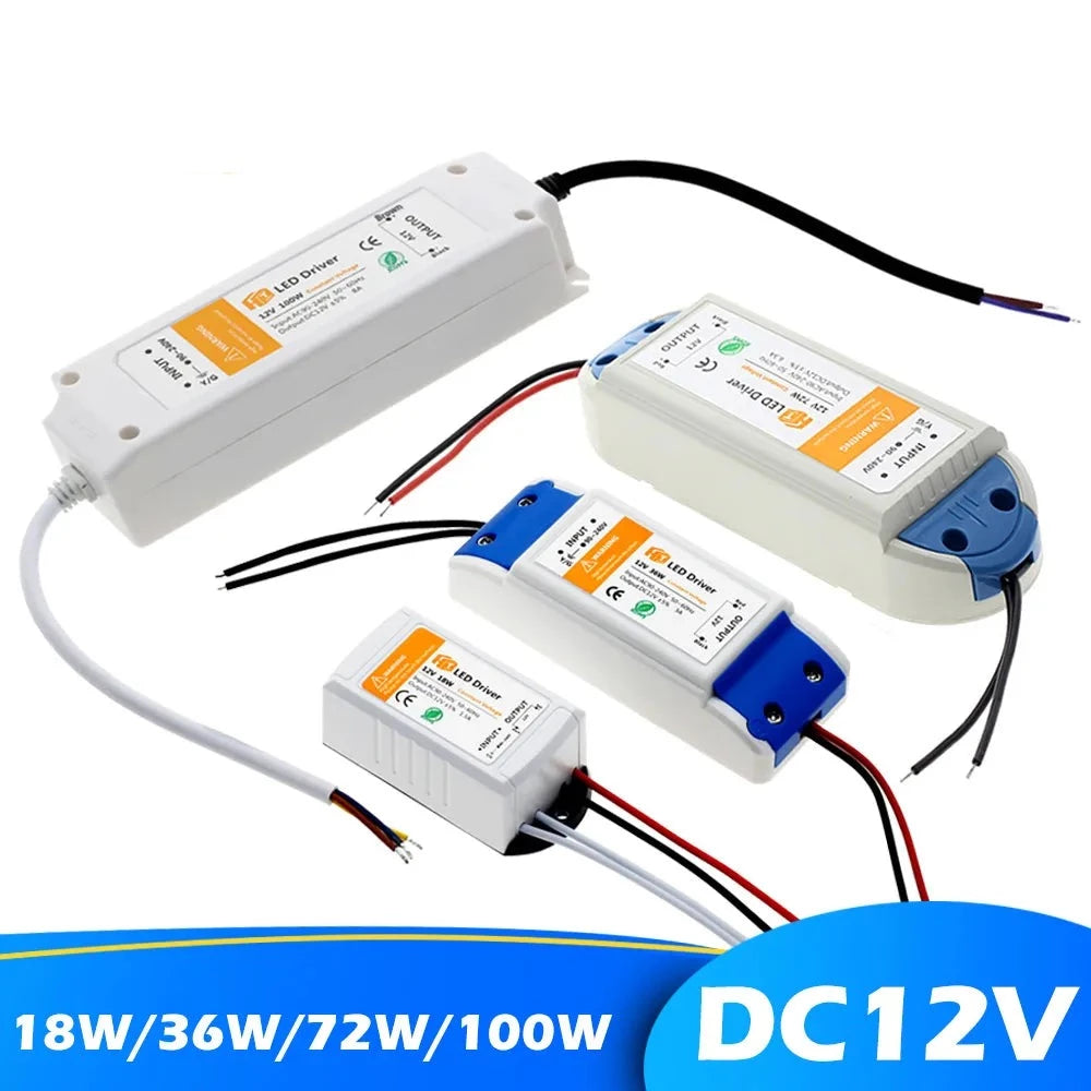 12V Power Supply Adapter 110V 220V to 12V Lighting Transformer 100W 72W 36W 18W DC12 Volts Source LED Driver for LED Strip Light