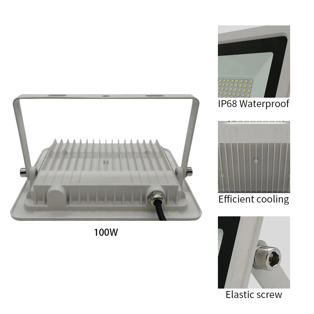 White LED Flood Light 10W 20W 30W 50W 100W IP68 Waterproof Outdoor Garden Projector Lighting Spotlight Wall Flood Lights