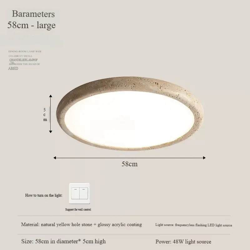 Nordic Yellow Travertine Simple Ceiling Light Retro Cream Style Living Room High-end Feeling LED Modern Bedroom Decorate Texture