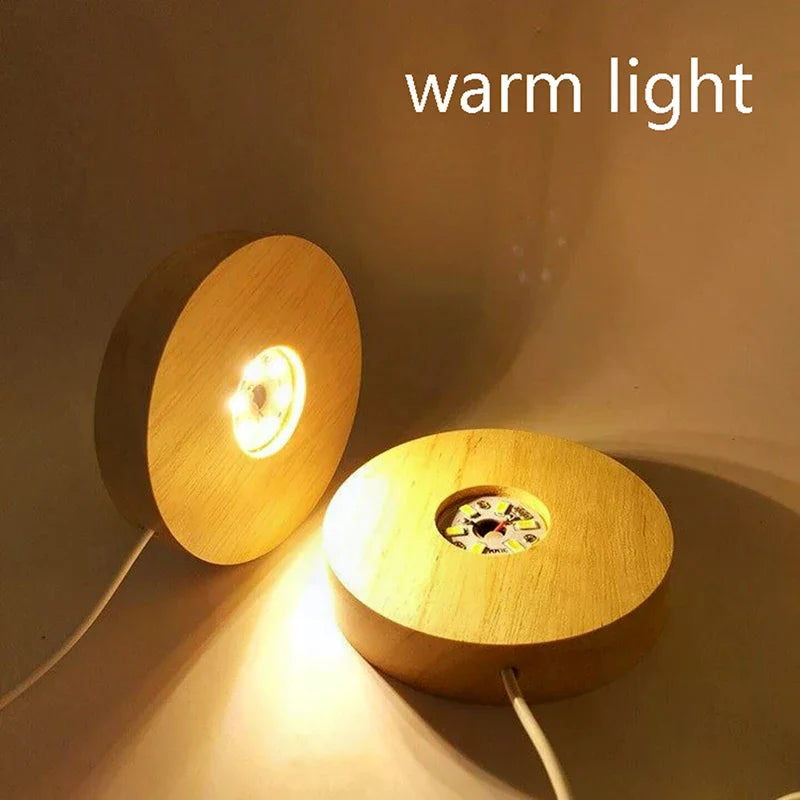 New Wooden LED Light Rotating Display Stand Lamp Holder Lamp Base Art Ornament Wood Light Base Rechargeable Remote Control