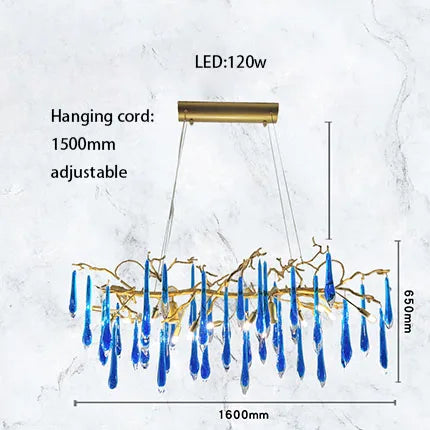 Luxury Classic Blue Crystal LED Hanging Lamp Lustre Chandelier Lighting Fixture For Living Room Kitchen Room Decoration Lighting