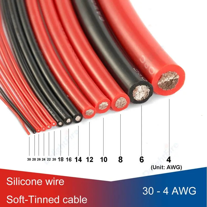 Electrical Wire Red Black Heat Resistant Silicone Cable 24 22 20 18 16 14 12 10 8 6 4 awg gauge for Car Auto Battery