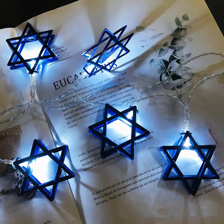 1.65m Eid Mubarak Decorative Lamp String Chanukah Hanukkah Candlestick Pentagram LED Lamp Ramadan Festival Party Decorations