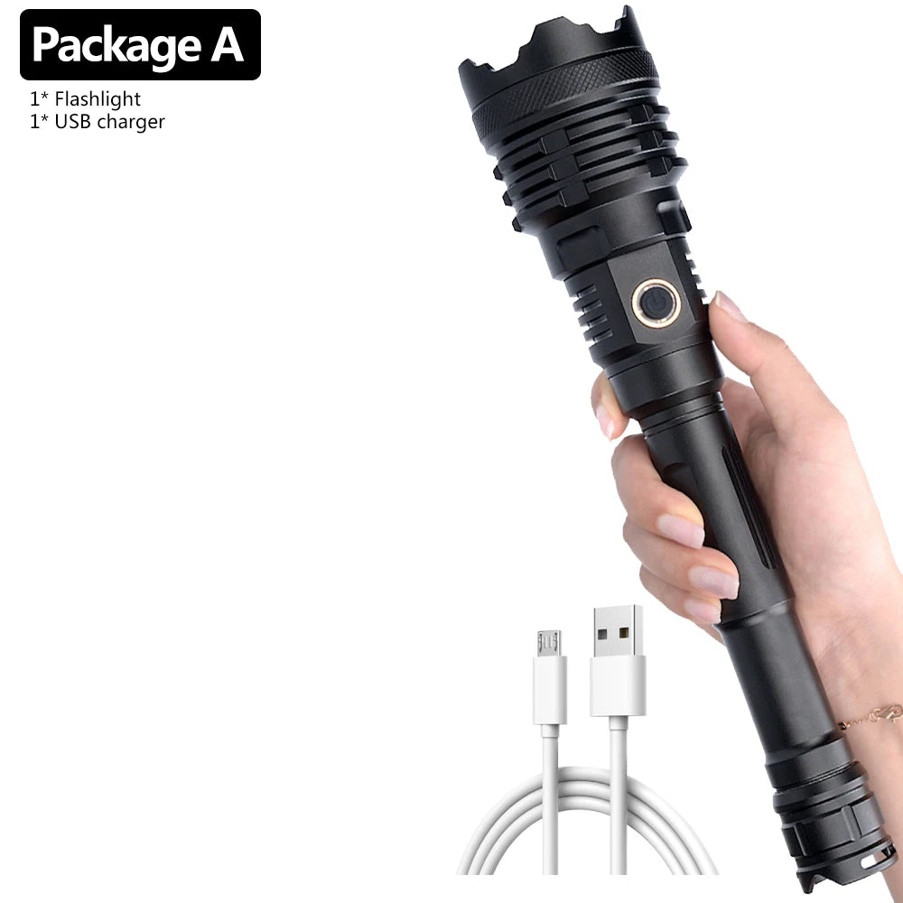 The Most Brightest Led Flashlight XHP110.2 16-core Power Bank 10000mah Torch Usb Rechargeable 21700 Battery Zoomable Lantern 50W