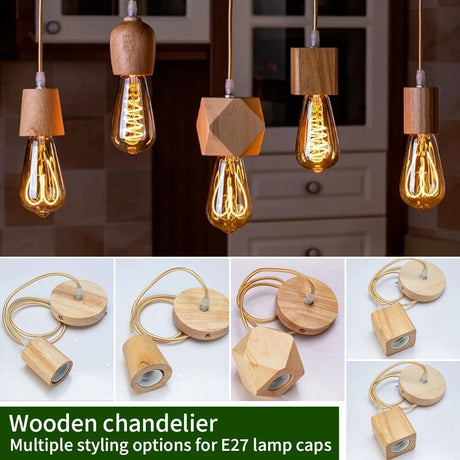 E27 Wooden Pendant Lights Wood Pendant Lamp for Bedroom Home/living Room Decor Natural Color Vintage Hanging Lights Fixture