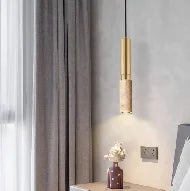 Modern Long Tube Stone Pendant Light - Natural Yellow Travertine Chandelier