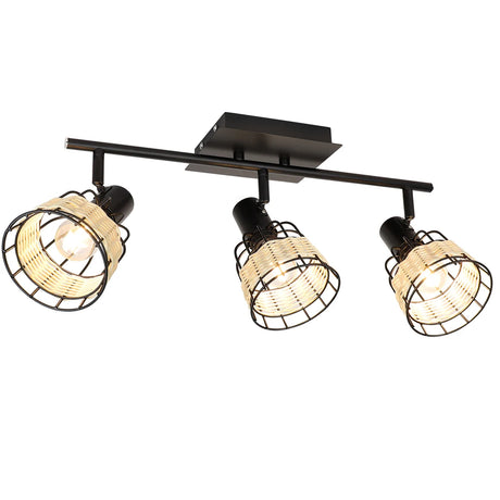 Vintage Track LED 2/3/4/6 Light Ceiling Spotlight Rustic Metal and Rattan Light Industrial Track Lamp for Foyer E12