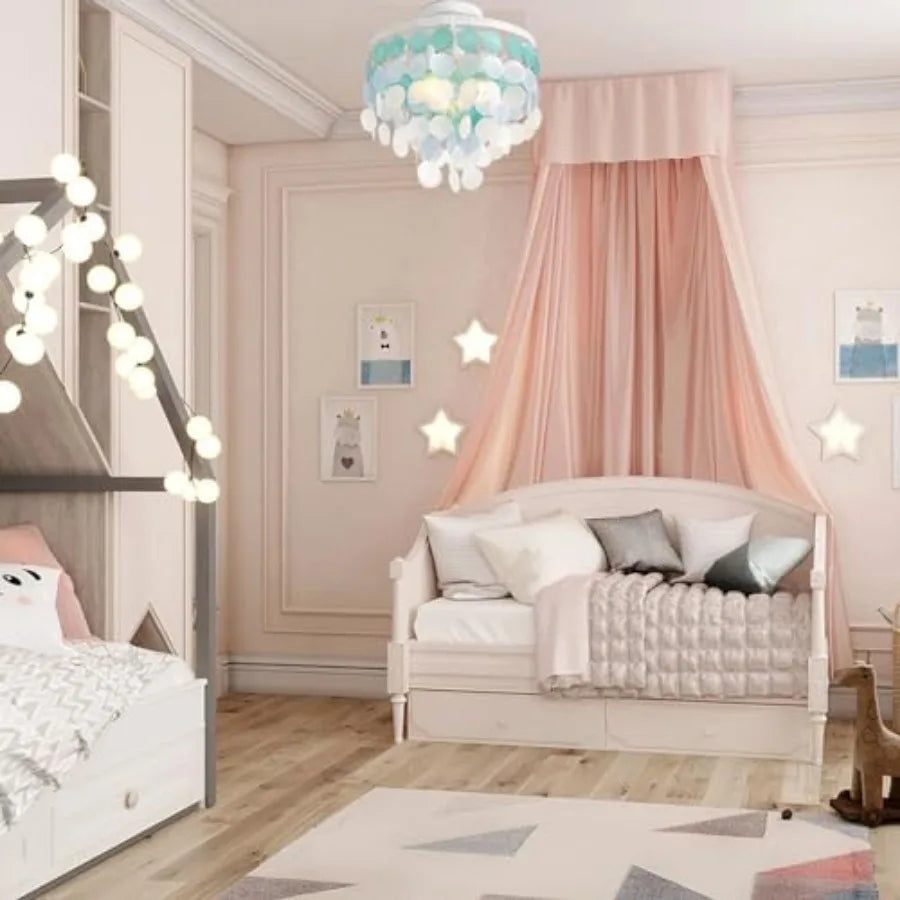 13.8" Natural Capiz Shell Chandelier 3 Light Mi Chandelier Boho Ceilg Light Entryway Light Fixture for Girls' Bedroom Hallway L