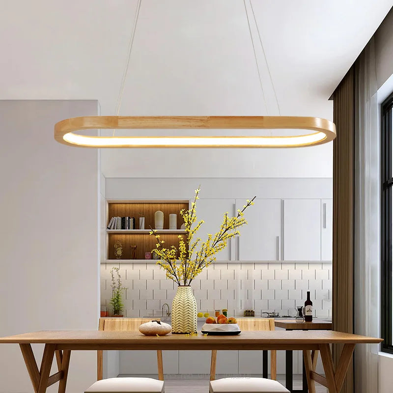Nordic Lamp Solid Wood Pendant Lights Restaurant Chandelier Simple LED Light Bar Dining Room Long Strip Lamps Lighting Fixture