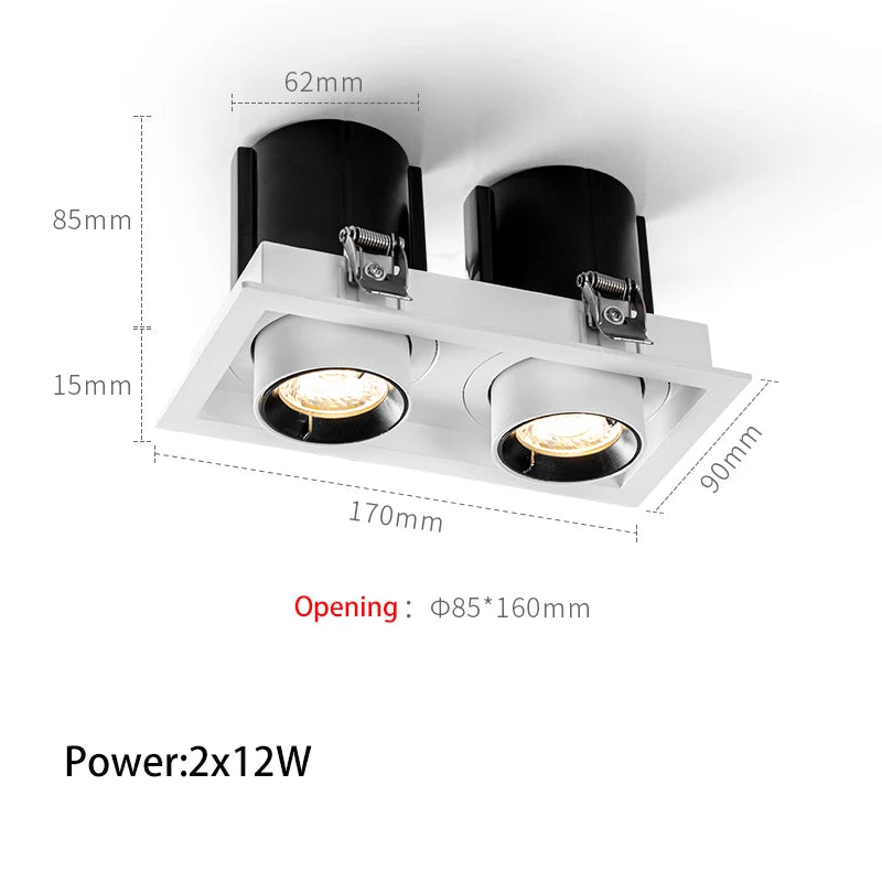 LED Spotlights Telescopic Folding Grille Spot Light Double Heads COB Lamp Square Ceiling Foco Recessed Anti Glare Stretchable