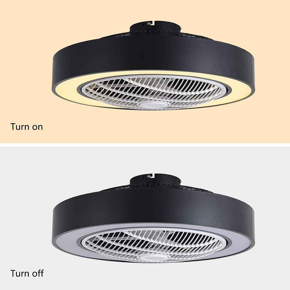 Modern Round Black/White/Gray 22 Inch LED Ceiling Fan Light with Remote Control for Study Room Bedroom
