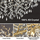 Retro K9 Crystal Tree Branch Chandelier - Modern LED Pendant Light Fixture for Villa Lobby, Foyer, Living Room & Weddings