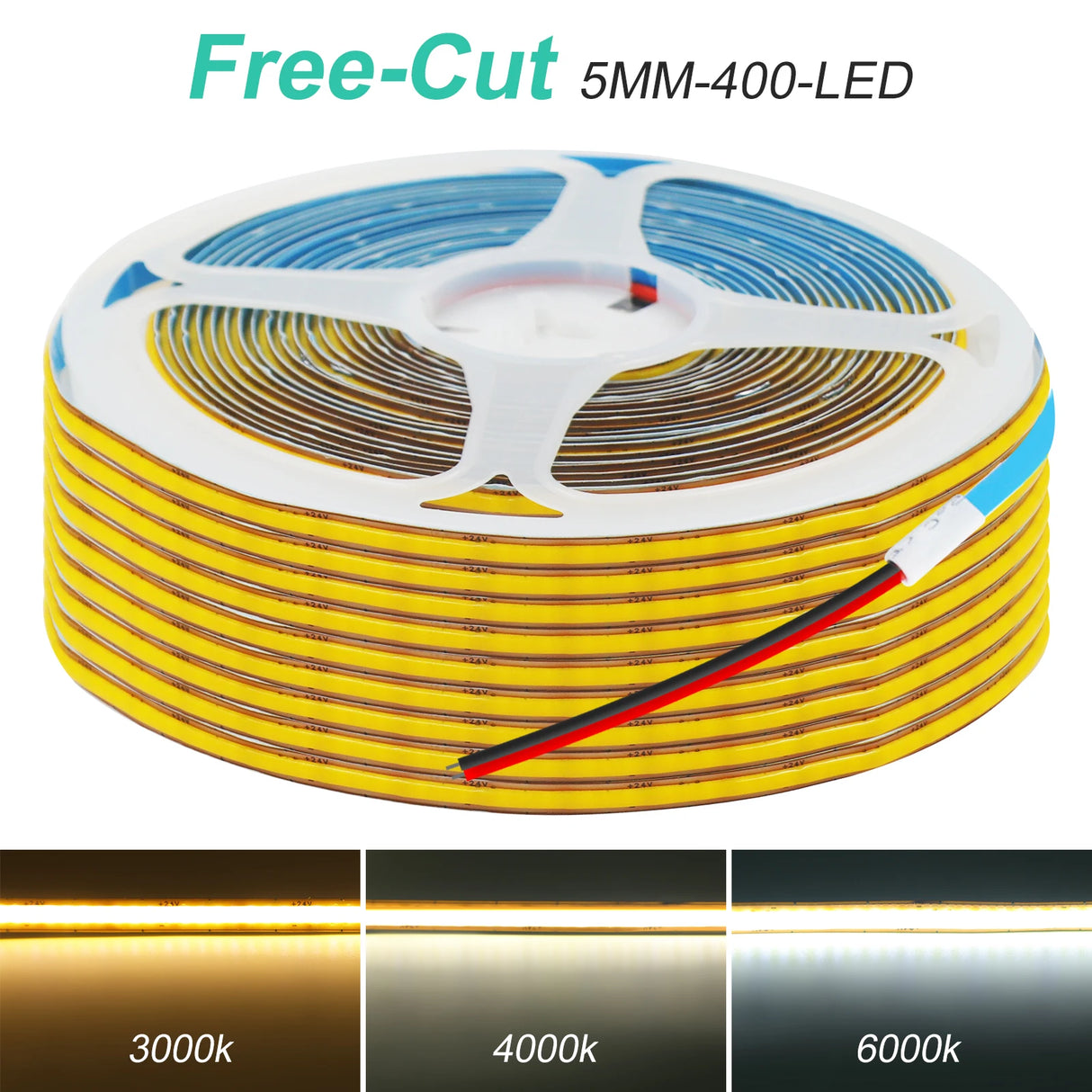 Ultra-Slim 5mm COB LED Strip Light - 12V 24V 400 LEDs/M Flexible Ribbon