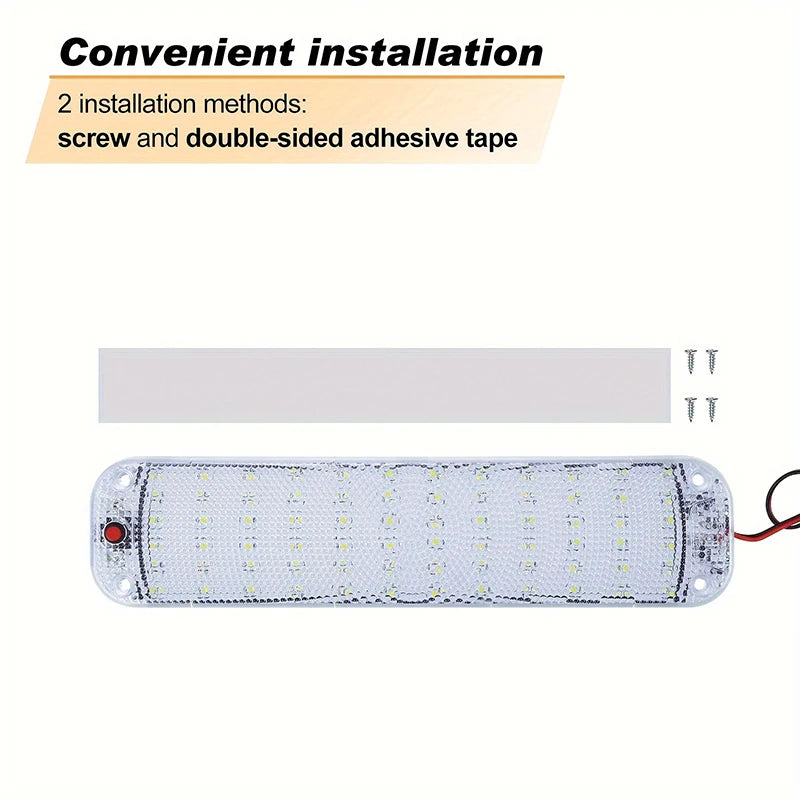 72 LED 12V-80V Car Interior Light Bar - Universal Switched Ceiling Lamp for RV & Boat