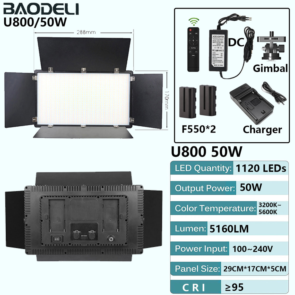 U800 LED Photo Studio Light For Tiktok Youbute Game Live Video Lighting 40W/50W Portable Video Recording Photography Panel Lamp