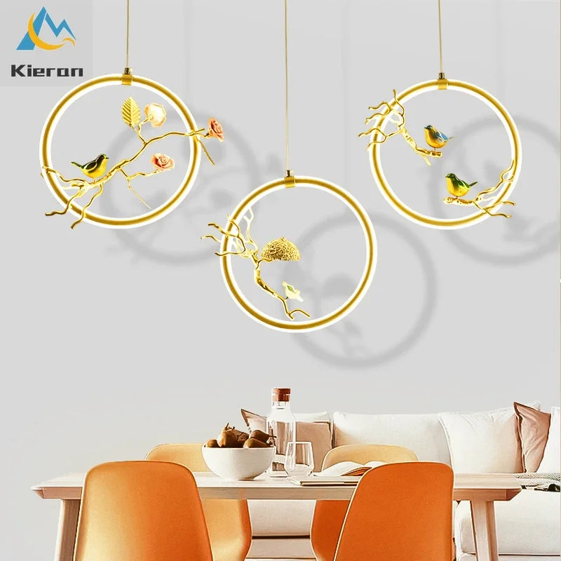 Modern Simple Bird LED Chandelier Bedroom Study Bedside Dining Room Flower Pendant Lights Living Room Decor Wreath Pendant Lamps