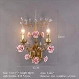 Pink Red Ceramic Rose Chandelier Luxury French Gold 5 Lights Chandelier Bedroom Lighting 6/8/10 Living Room Hanging Lights
