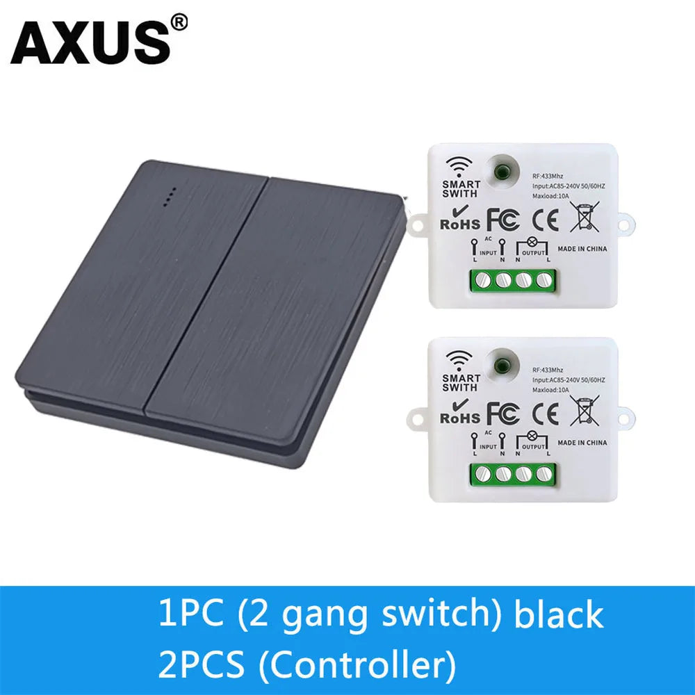 86 Type Wireless RF 433MHz Wall Panel Remote Control (1/2/3 Gang) - Smart Switch Transmitter for LED Light, Lamp & Ceiling Fan
