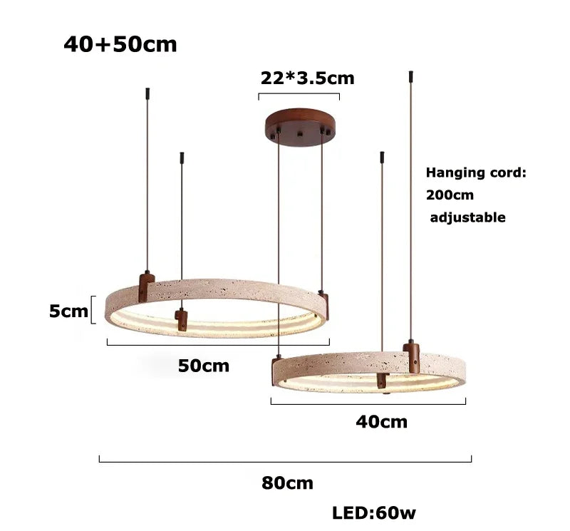 Wabi-sabi Natural Stone Pendant Light - Travertine Ring Suspension Luminaire