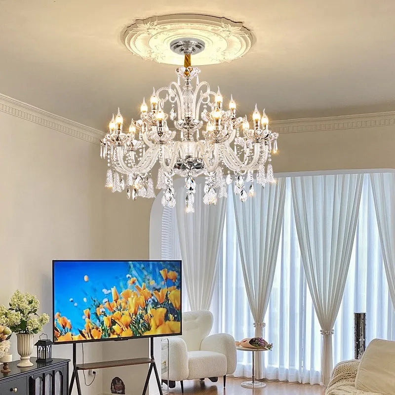European Luxury Crystal Chandelier LED Living Room Restaurant Bedroom Villa  Hotel Duplex Building Candle Pendent Lamp