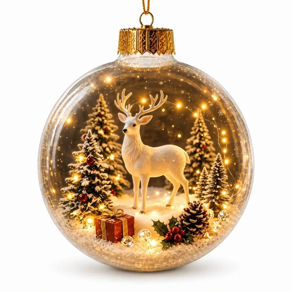 Acrylic Material Christmas Ball Ornament with Light Transparent Design Santa Claus Pendant 8CM Size Hanging Christmas Decoration