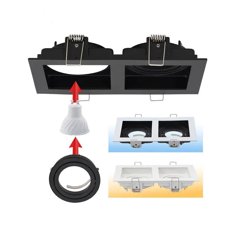 Commercial Zinc Alloy Square White Black Adjustable Recessed Spotlights Light Fixture Frame LED GU10 MR16 Bulb Lamp Fittings