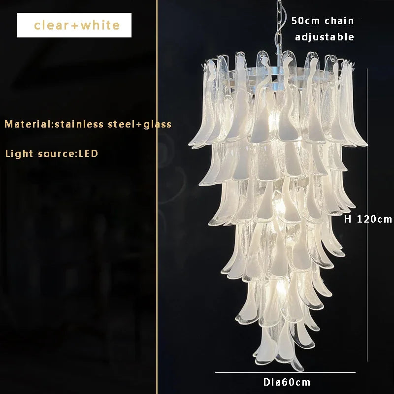 Pink White Large Ceiling Pendant Light Home-appliance High Ceiling Glass Hanging Lamp Lustres Foyer Lighting Extremely Expensive