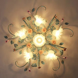 Romantic Rose Flower Ceiling Lamp Pastoral Style Glass Flower Ceiling Chandelier For Bedroom Living Room Art Attic LED Lighting